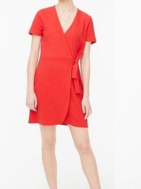 J. Crew Bright Red Textured Wrap Dress